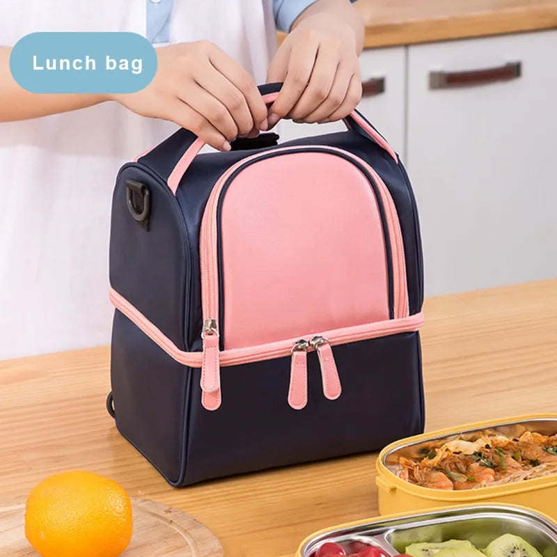 Double Layer Cooler Bag for Breast Milk Storage and Picnic Food Carrier 22x16x25cm