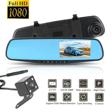 Full HD 1080P Dual Mirror Dashcam with 4.5 Inch TFT LCD 170 Degree Wide Angle and Rear Camera