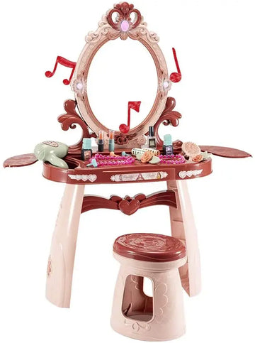 Pretend Play Dressing Table Set for Girls | 19 Pieces Beauty Princess Makeup Kit with Stool