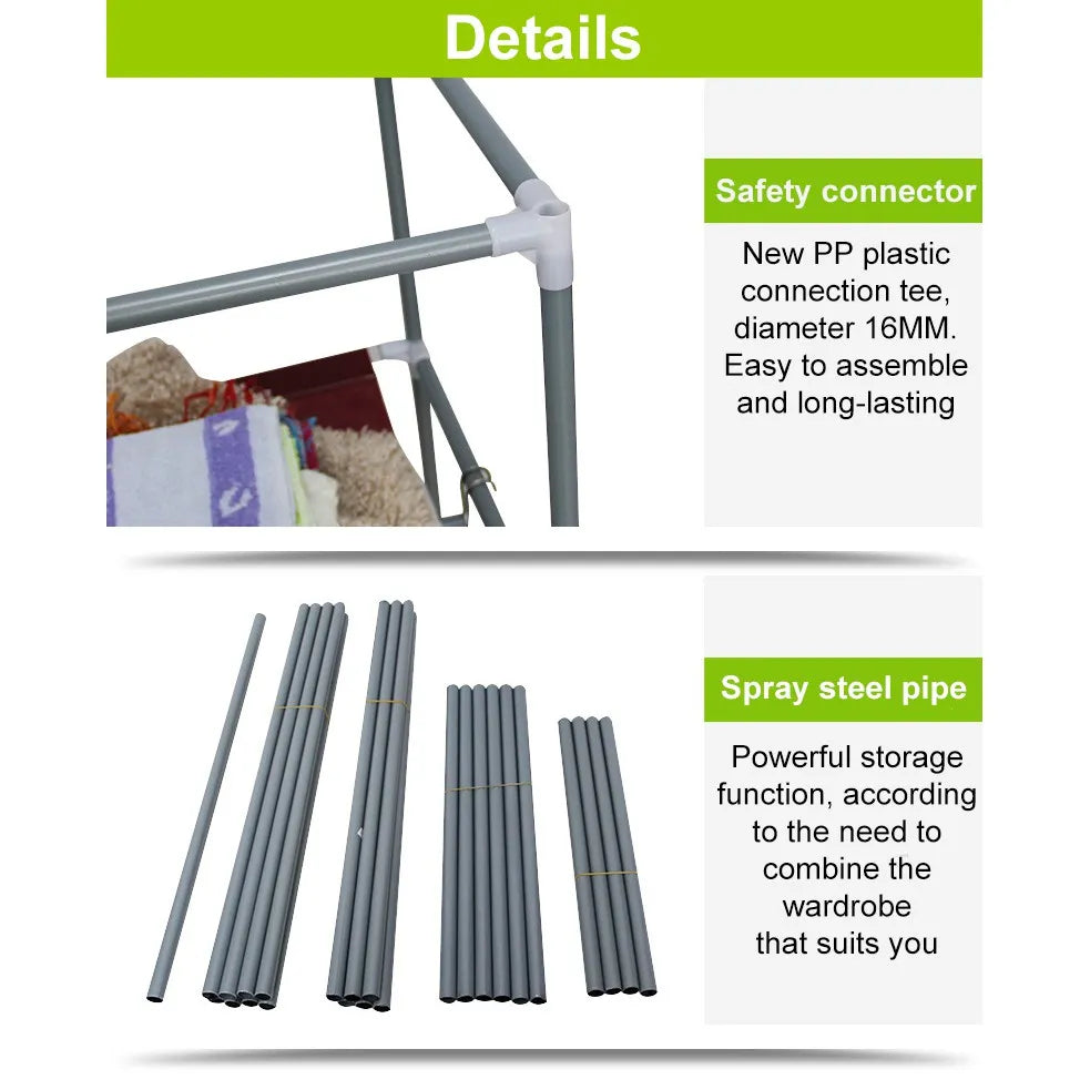 Clothes Closet Wardrobe Storage Organizer with Hanging Rack and Zippered Cover