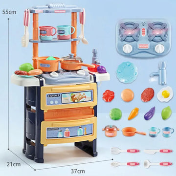 Dream Kitchen Set 55cm Height with 20 Accessories Mini Stove Pretend Play with Sounds and Lights for Kids 3+