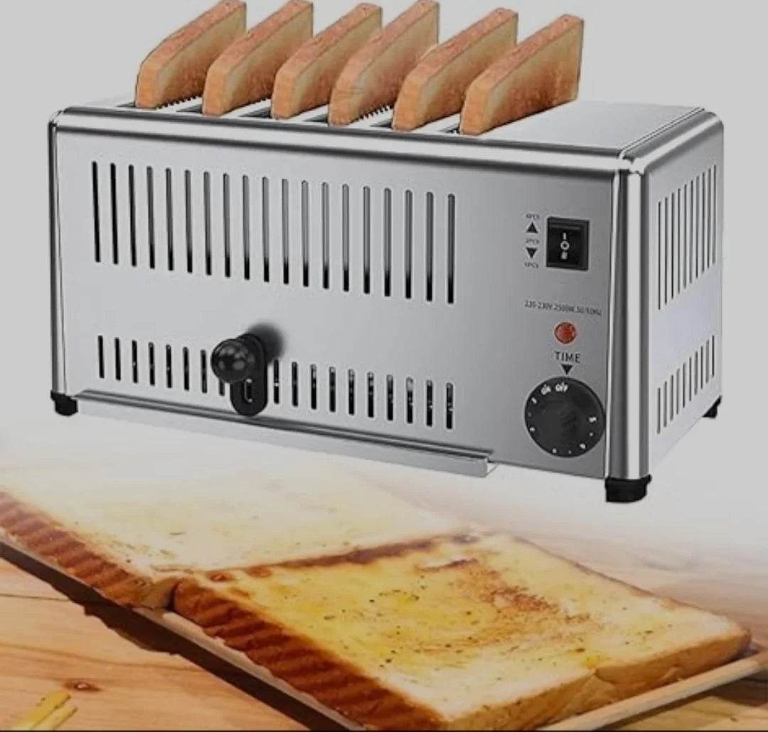 Commercial 6 Slice Stainless Steel Toaster Heavy Duty, Wide Slots, Adjustable Timer - Al-Raheem Imports