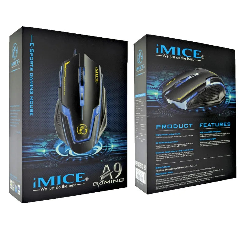 A9 Professional Wired Gaming Mouse 4000 DPI with RGB LED Lighting for PC and Laptop