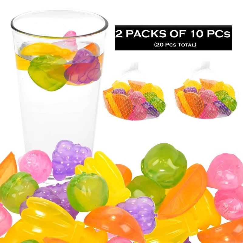 2 Packs of 10 Reusable Multi-Shaped Silicone Ice Cubes Fruit Design (20 Pieces Total)
