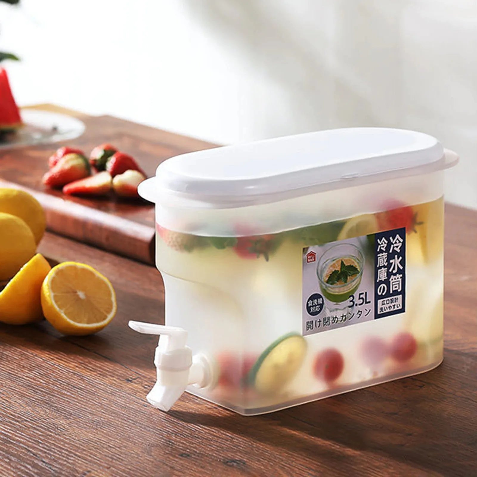 3.5L Water Jug with Faucet Large Capacity Heat Resistant Plastic Drink Dispenser Kettle with Tap for Home Kitchen Fridge