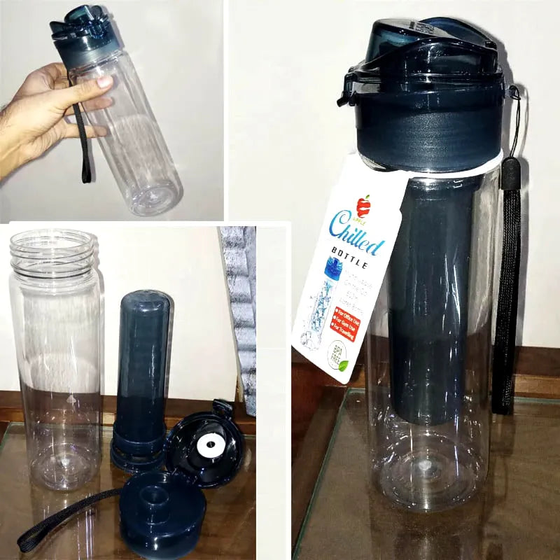 Leak Proof 800ml Water Bottle with Built-in Ice Tube for Cold Hydration Random Color