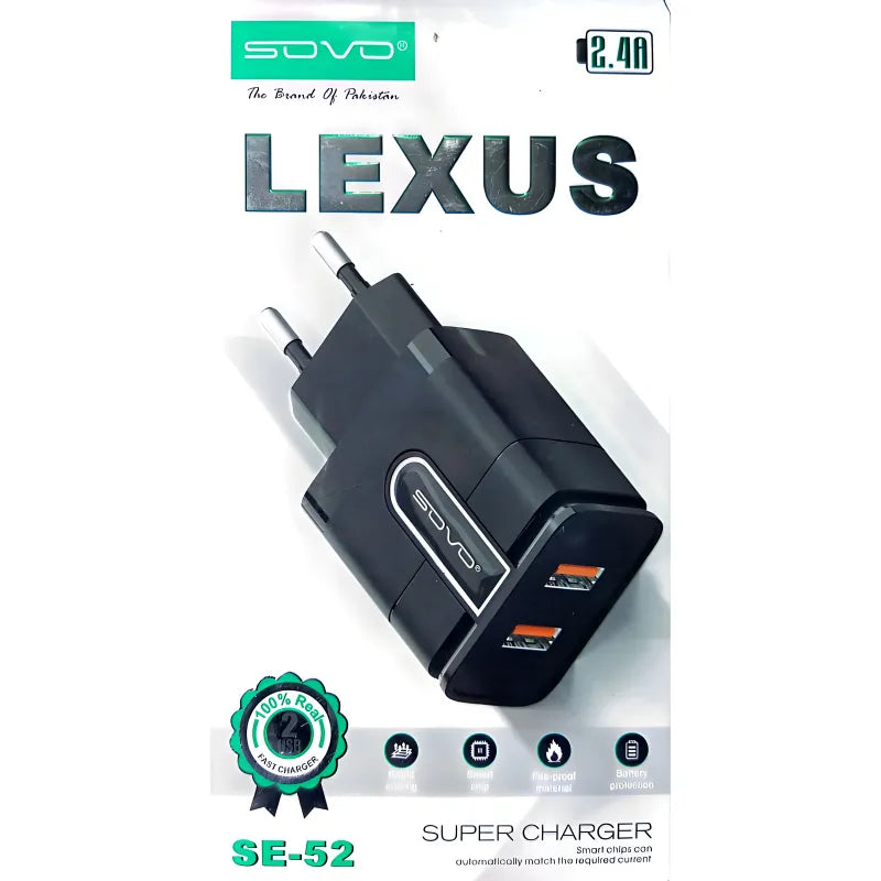 SOVO SE-52 Lexus 2.4A Dual USB Super Fast Wall Charger Adapter
