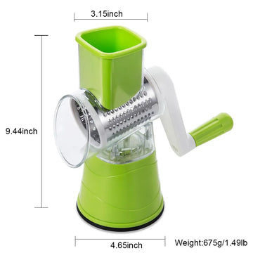 Multifunction Kitchen Vegetable Slicer Grater Chopper with 3 Stainless Steel Drums Hand Crank