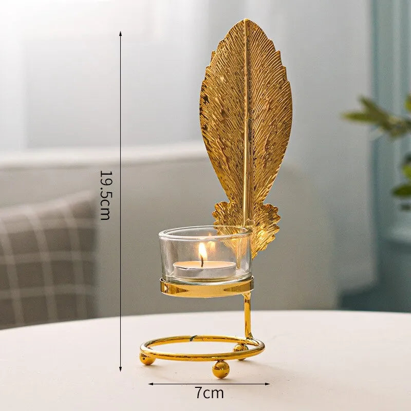 Nordic Style Gold Metal Candlestick Holder Leaves Design 19.5x7cm