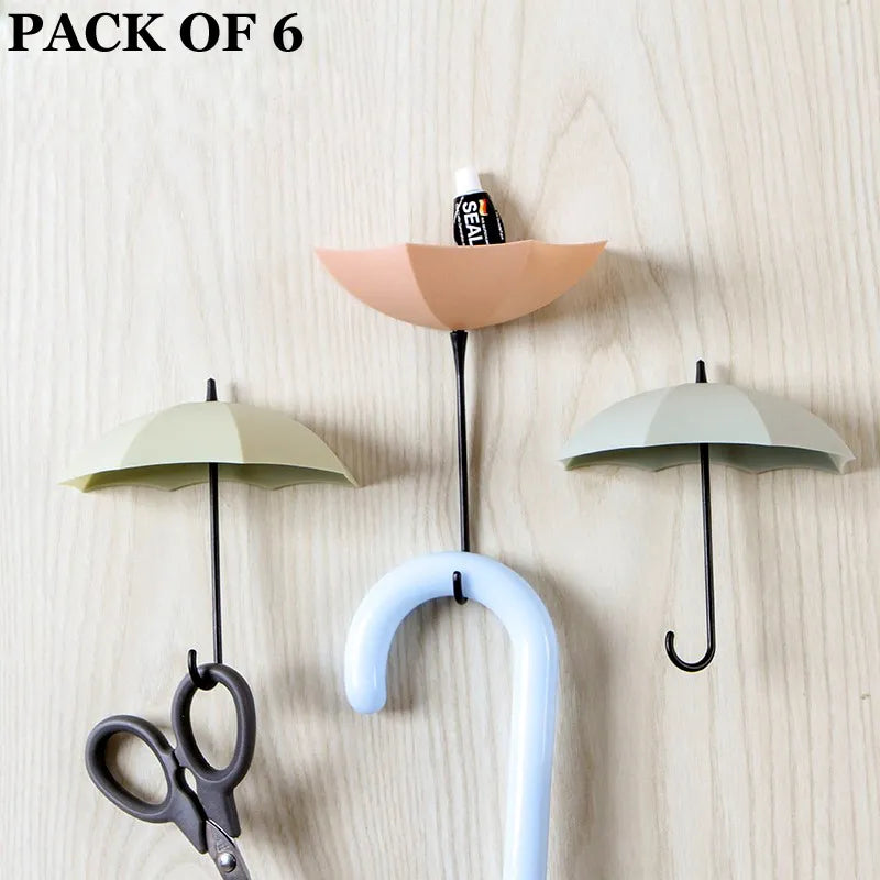 Pack of 6 Umbrella Hook Wall Door Key Hanger Decorative Hooks Random Color Matte Plastic