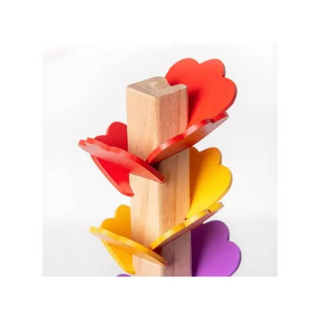 Wooden Fallen Leaves and Marbles Toy Tree Stacking Block Run Educational Montessori Marble Run for Kids 3 Plus