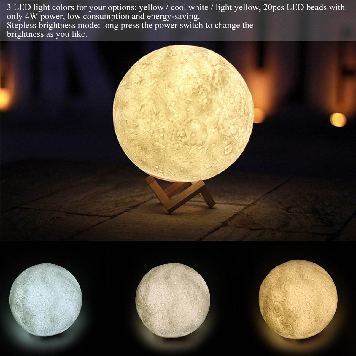 3D Magical Moon LED Night Light USB Rechargeable Desk Lamp Home Decor - Al-Raheem Imports