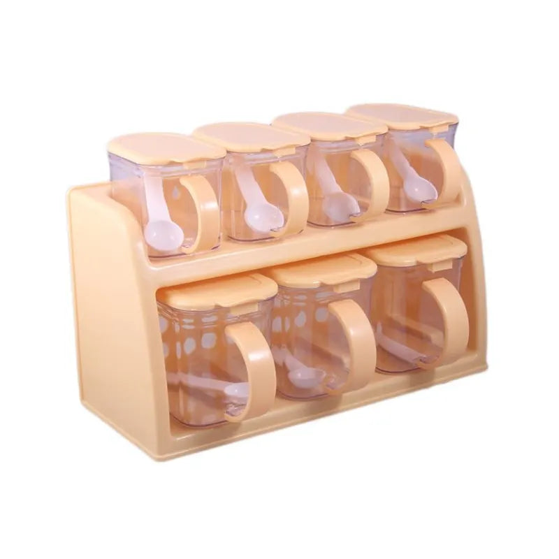 Premium Quality 2 Tier Spice Rack Set of 7 Jars with Wall Mount Option