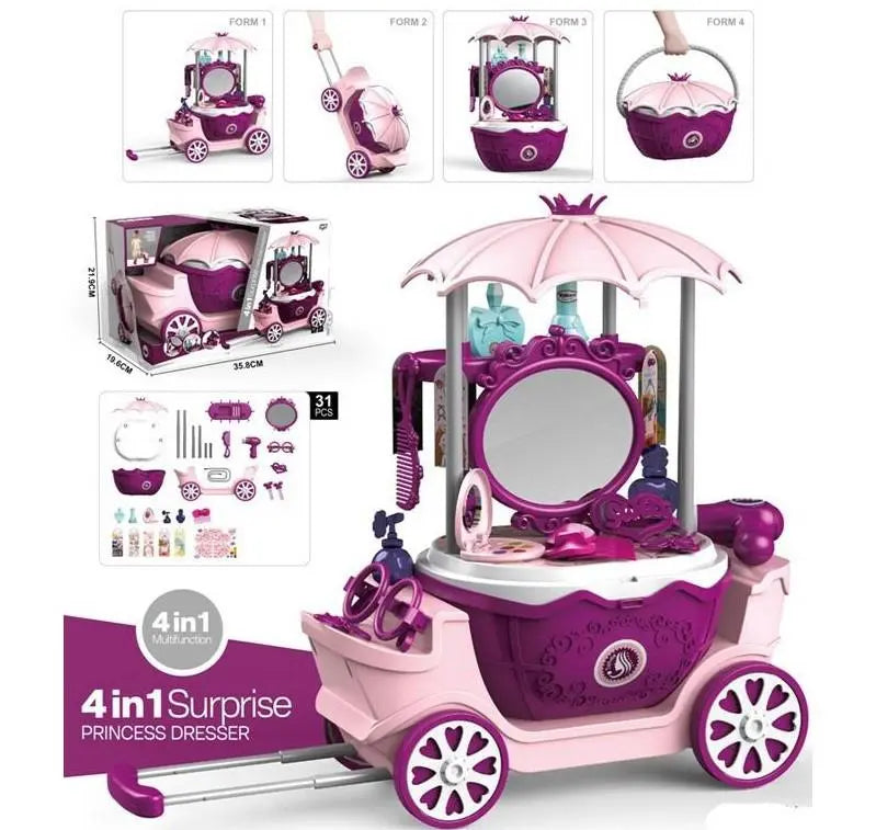 4 In 1 Simulation Surprise Princess Dresser Home Role Play Set for Kids | Pretend Play Beauty Set with 31 Accessories
