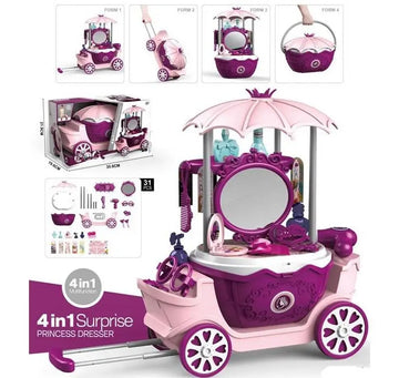 4 In 1 Simulation Surprise Princess Dresser Home Role Play Set for Kids | Pretend Play Beauty Set with 31 Accessories