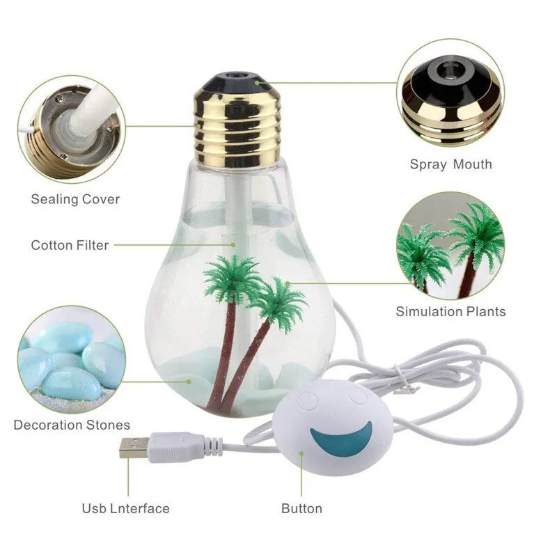 400ML Bulb Essential Oil Humidifier Ultrasonic Diffuser with 7 Color Changing LED Night Light and Decorative Landscape Air Freshener for Home Decor and Office