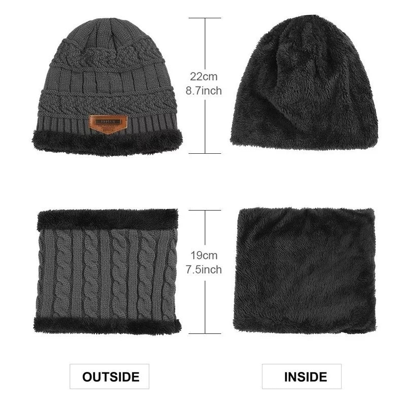 2 Piece Unisex Ski Cap and Scarf Set Winter Knitted Bonnet and Warm Scarf for Men and Women