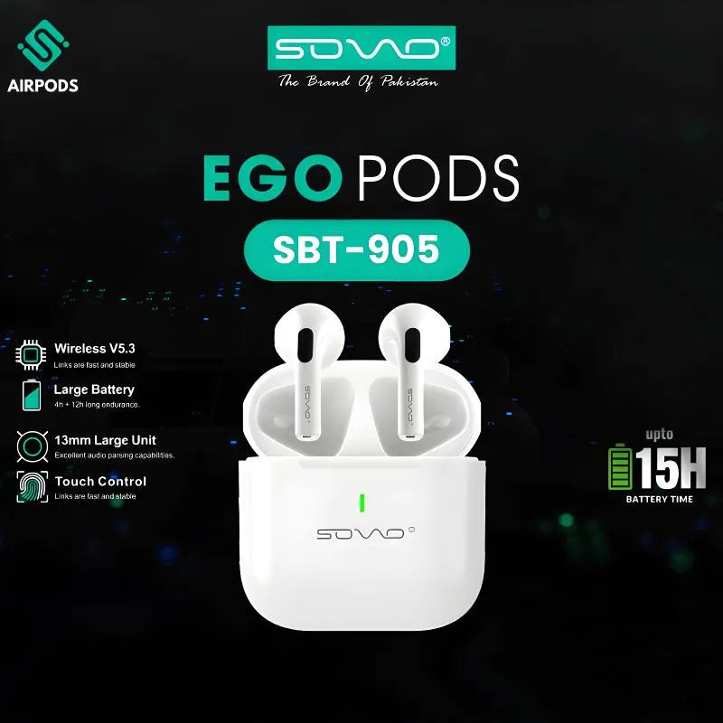 SOVO Ego Pods SBT-905 Touch Control Waterproof Wireless Airpods Bluetooth 5.3 White