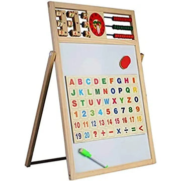 Educational Multipurpose Double Sided Magnetic Wooden Learning Board with Whiteboard Blackboard Abacus Clock for Kids 3 Plus