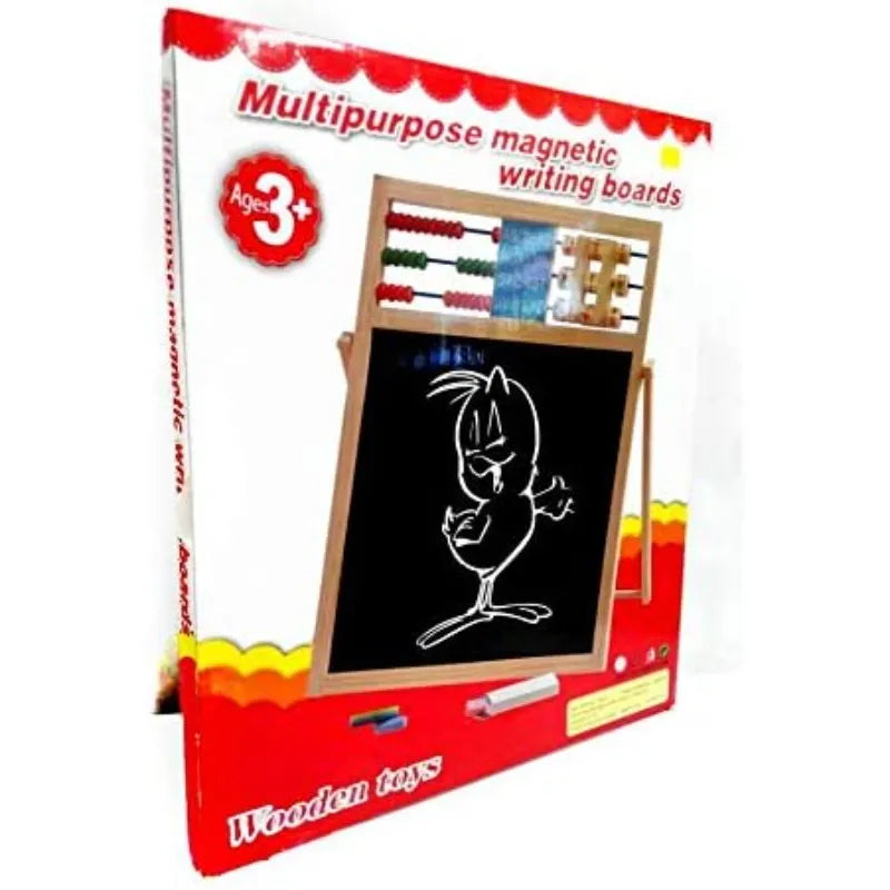 Educational Multipurpose Double Sided Magnetic Wooden Learning Board with Whiteboard Blackboard Abacus Clock for Kids 3 Plus