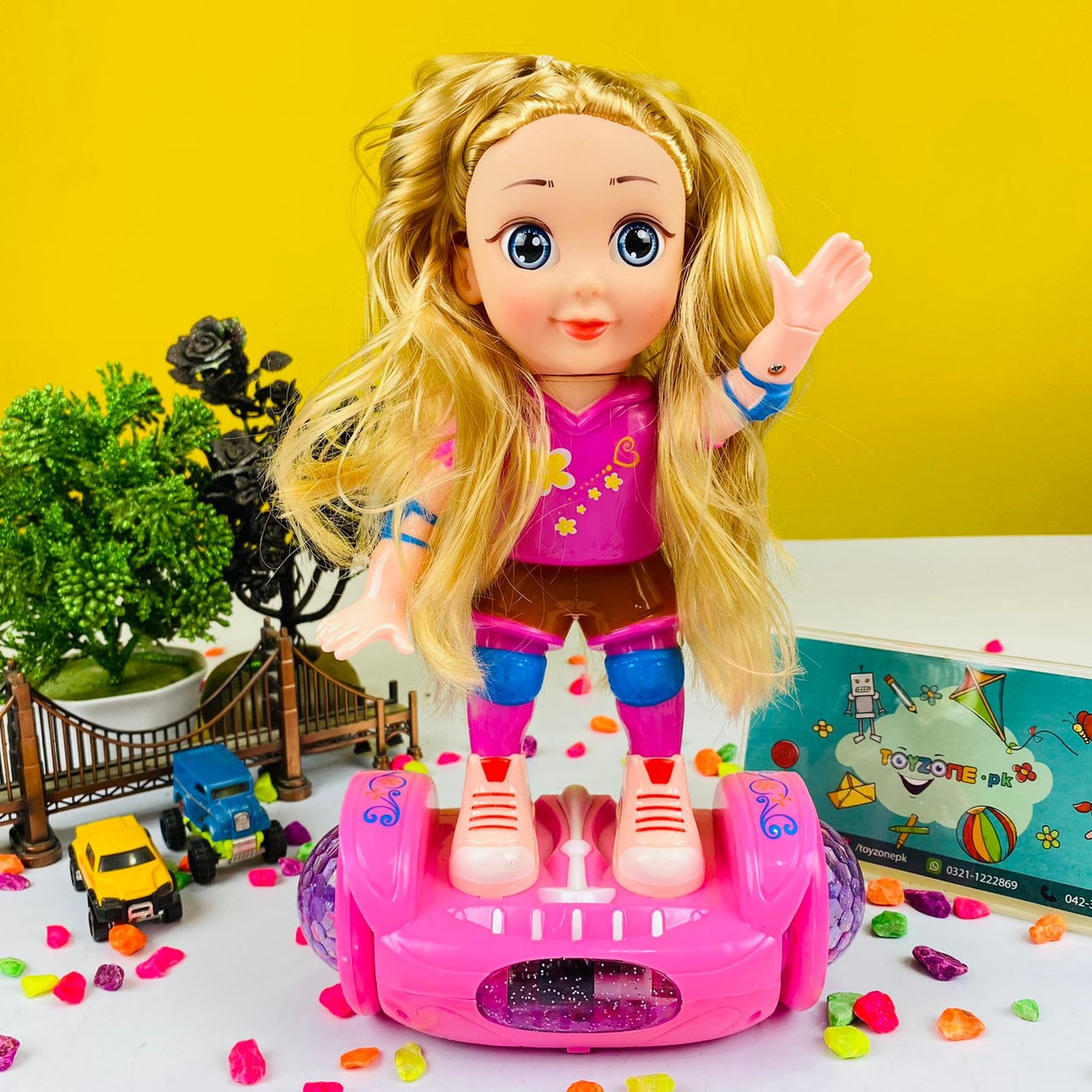 Pink Balance Car Doll with Light and Music for Girls 3+