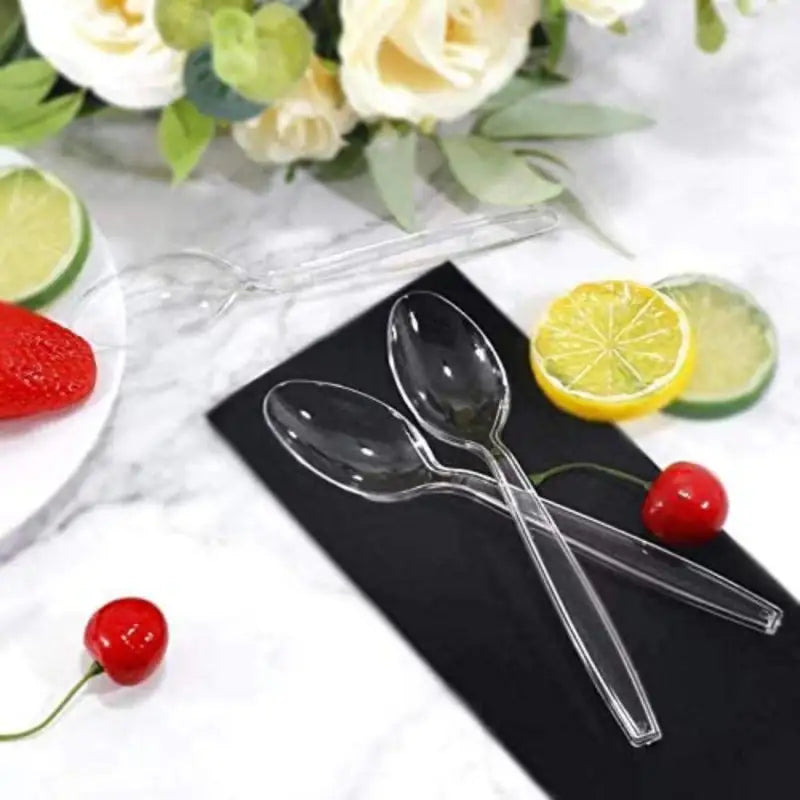 Pack of 4 400PCS Transparent Plastic Disposable Spoons 14cm Food Grade for Desserts Ice Cream Appetizers