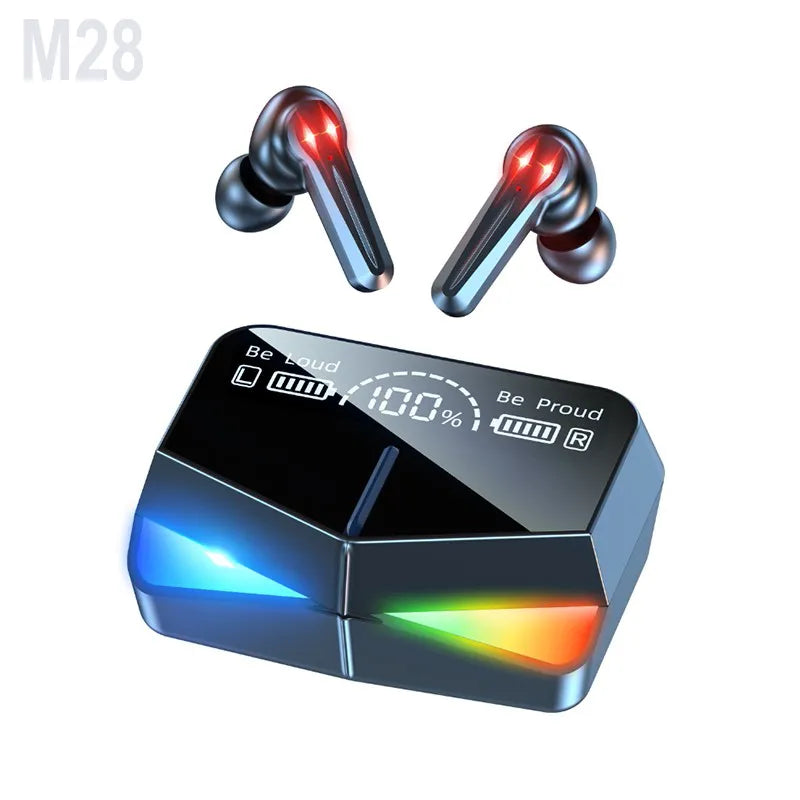 M28 TWS Bluetooth 5.1 Wireless Gaming Earbuds with Microphone, LED Display, and Touch Control