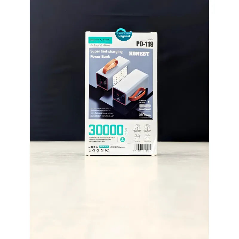 SOVO HONEST PD-119 30,000mAh Super Fast Charging Power Bank with LED Flashlight