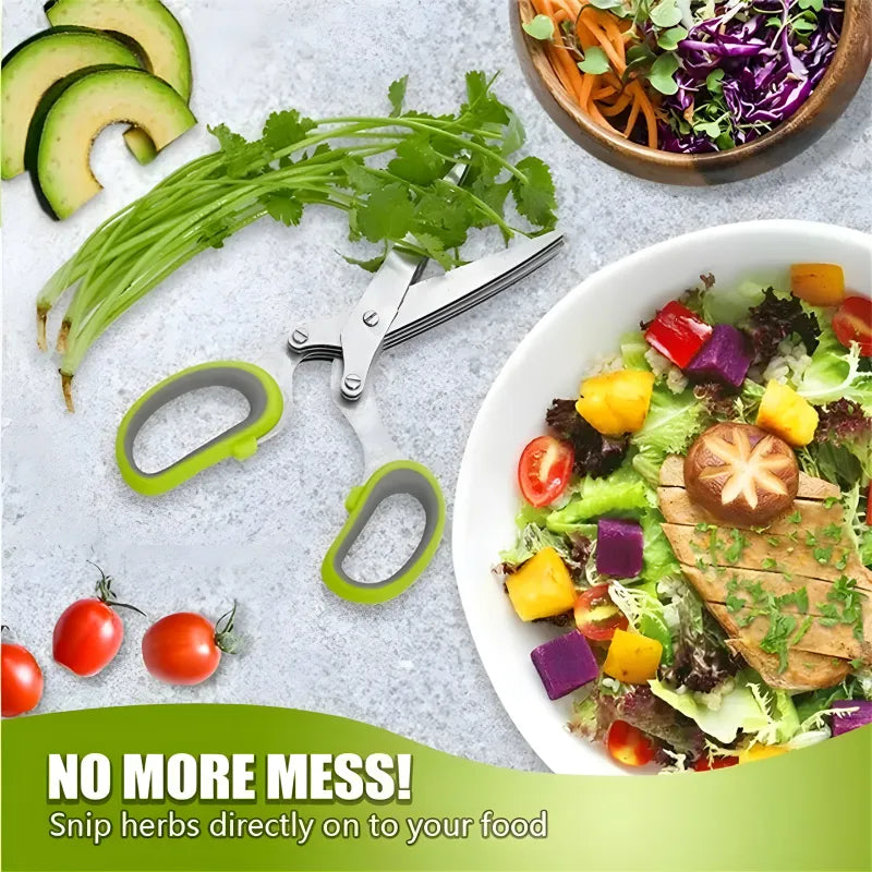 5 Layer Multifunctional Vegetable and Fruit Cutter Kitchen Scissor with Stainless Steel Blades and Ergonomic Handle for Herbs Salads and Paper Shredding