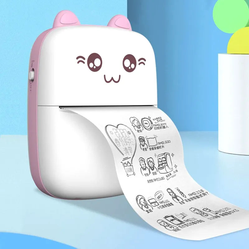 Mini Portable Pocket Size 57mm Wireless Bluetooth Cute Cat Shape Thermal Printer with 200 DPI Inkless Printing