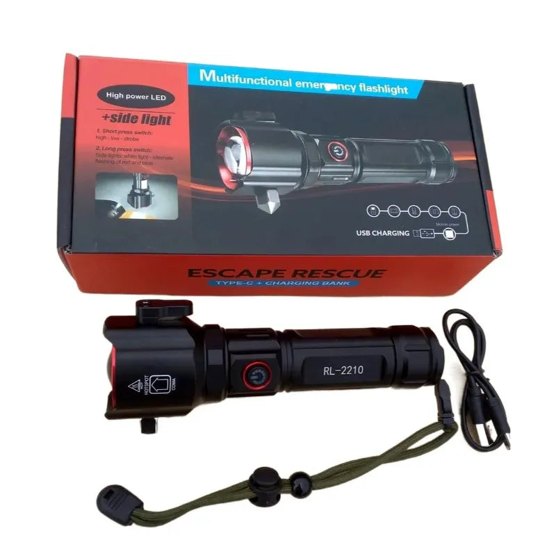 Multi-Functional 1KM Long Range LED Emergency Flashlight with Type-C Power Bank