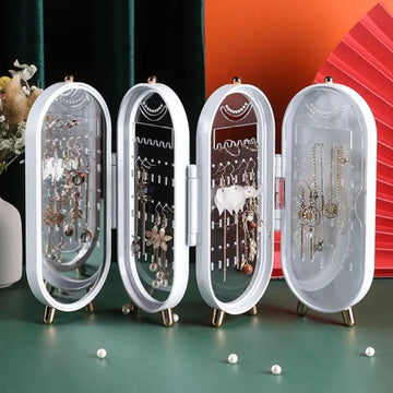Multi-Functional 4 Layer Foldable Jewelry Storage Box with 153 Earring Slots & 21 Necklace Hooks