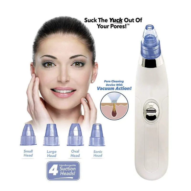 DermaSuction Vacuum Pore Cleaning Device with 4 Interchangeable Suction Heads and Electric Blackhead Remover for Clear Skin and Facial Rejuvenation