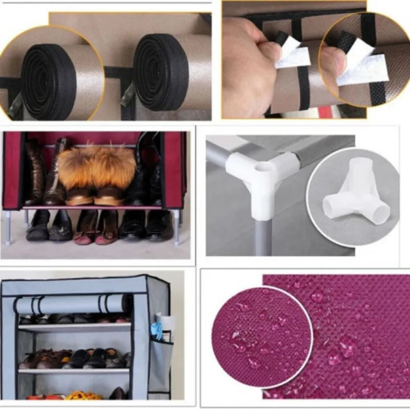 6315 Portable 7-Shelf Shoe Rack Wardrobe 60x30x150 cm Foldable Fabric Metal Frame Organizer