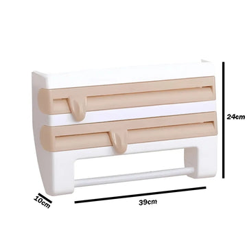 4 in 1 Multi Purpose Wall Mounted Kitchen Organizer Shelf with Foil Dispenser Paper Towel Holder and Spice Rack