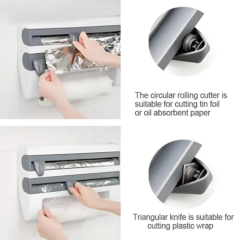 4 in 1 Multi Purpose Wall Mounted Kitchen Organizer Shelf with Foil Dispenser Paper Towel Holder and Spice Rack