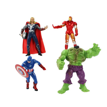 4 in 1 Avengers Super Heroes Action Figures Set Iron Man Hulk Captain America Thor Movable Joints for Kids 3 Plus