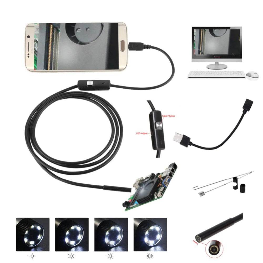 3.5M 7mm Endoscope Camera HD with 6 LED Soft Cable Waterproof Inspection Borescope for Android and PC - Al-Raheem Imports