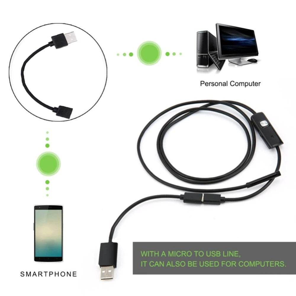3.5M 7mm Endoscope Camera HD with 6 LED Soft Cable Waterproof Inspection Borescope for Android and PC - Al-Raheem Imports