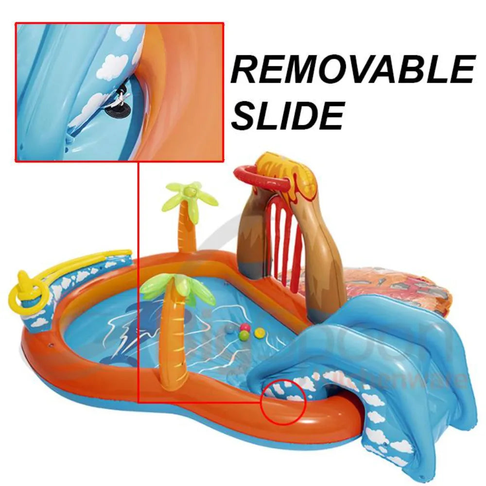 Bestway 53069 Lava Lagoon Inflatable Play Centre 2.65m Pool with Slide and Water Sprayer
