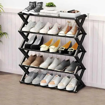 5 Layer X Type Foldable Shoe Organizer Stand Rack Black White Dark Green