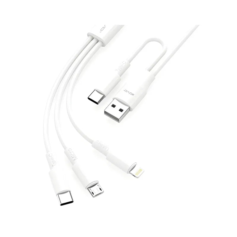SOVO SC-501 Soft Silicone 45W 3-in-2 PD Fast Charging Cable (Lightning + Type-C + Micro USB)