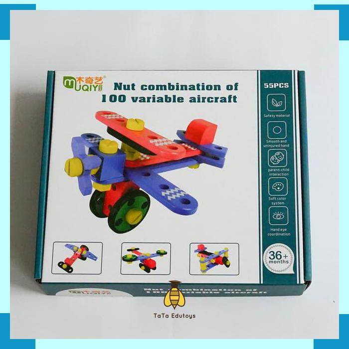 Nuts Bolts 100 Variations Aircraft Assemble Educational Kids Toy with 55 Pieces for DIY Construction - Al-Raheem Imports