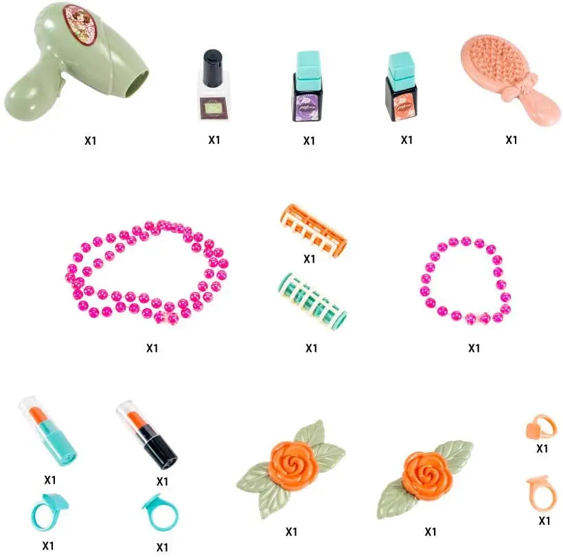 Pretend Play Dressing Table Set for Girls | 19 Pieces Beauty Princess Makeup Kit with Stool