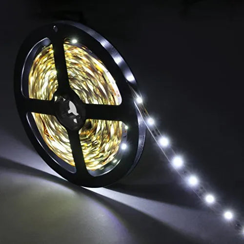 5M LED Strip Lights 300 LEDs 3528 SMD Pure White 12V Flexible Non-Waterproof Kit for Bedroom TV Kitchen Ceiling