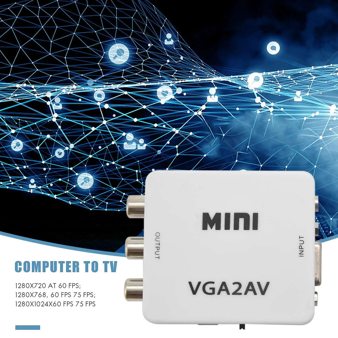 Mini Plug and Play VGA to AV Converter Full HD 1080p White