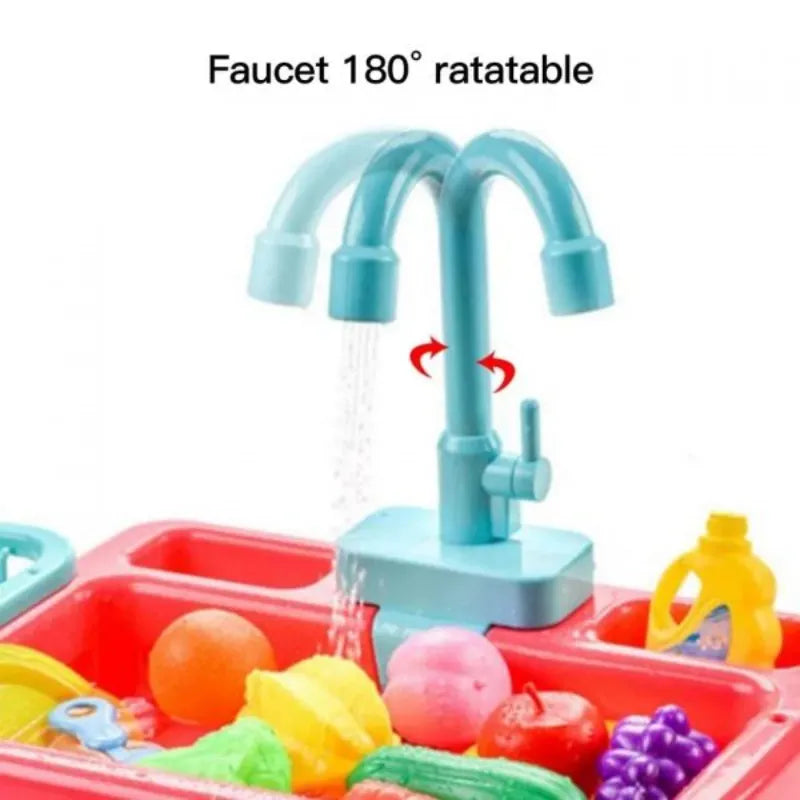 Electric Dishwasher Kitchen Sink Playset with Running Water Real Flow Pretend Play Toy for Kids 3 Plus