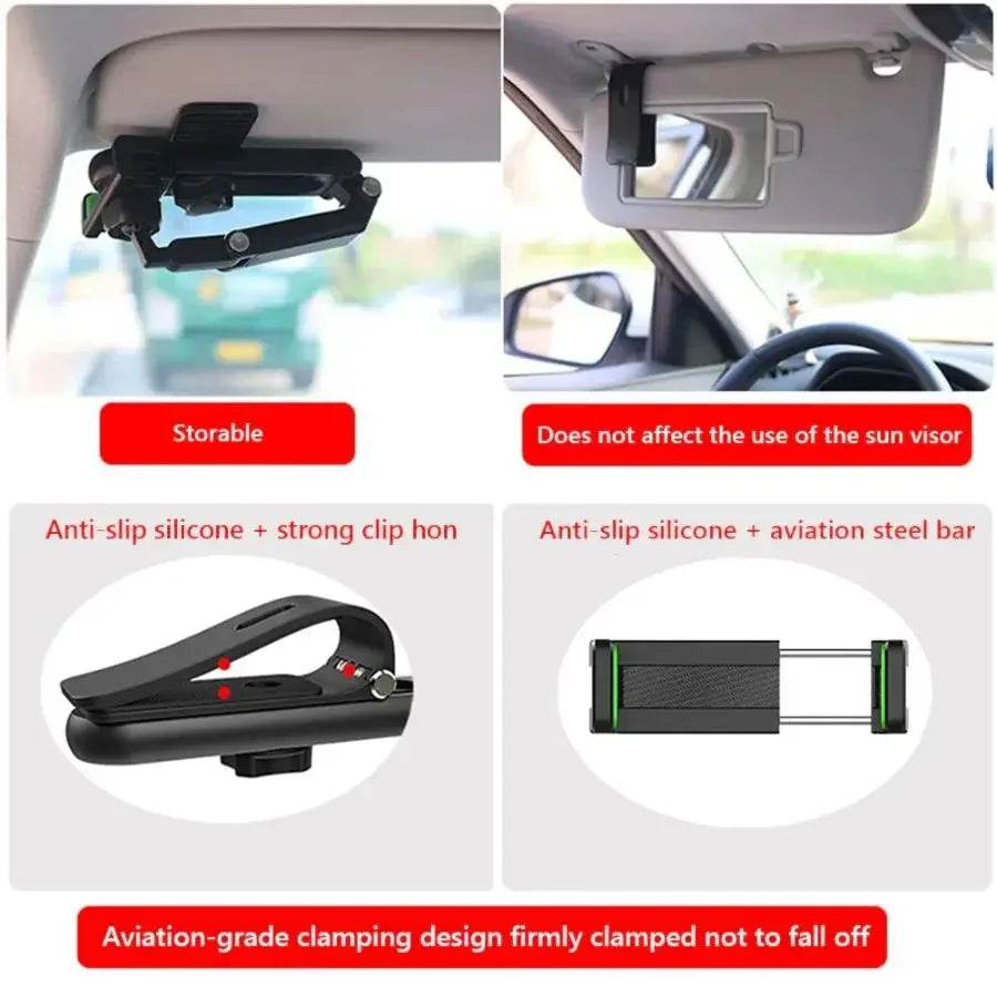 1080 Rotation Car Clip Sun Visor Phone Holder Universal Cell Phone Mount Mobile Clip - Al-Raheem Imports