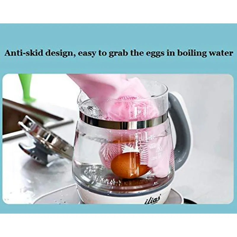 2 Pairs Kitchen Magic Silicone Dishwashing Gloves with Integrated Cleaning Scrub Sponges and Heat Resistant Dual Set for Efficient Dishwashing and Household Scrubbing