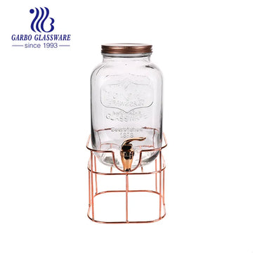 8L Glass Beverage Dispenser with Iron Stand and Leak-Free Spigot